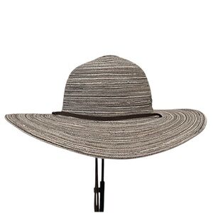 Panama Jack Gray & White Stripped Beach Sun Floppy Big Brim Hat - New